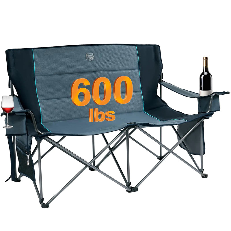 TIMBER RIDGE Oversized Double Camping Chair – 2 Person Folding Loveseat w/ Cup Holders 600lb