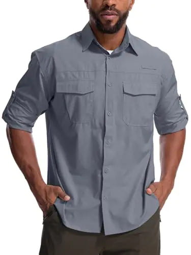 Men’s Safari Sun Shirt UPF 50+ Long Sleeve UV Protection Quick Dry Outdoor Hiking Fishing Top (S)