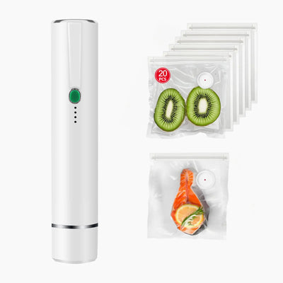 Compact Handheld Vacuum Sealer – Portable Food Saver Machine with 20 Reusable BPA-Free Bags