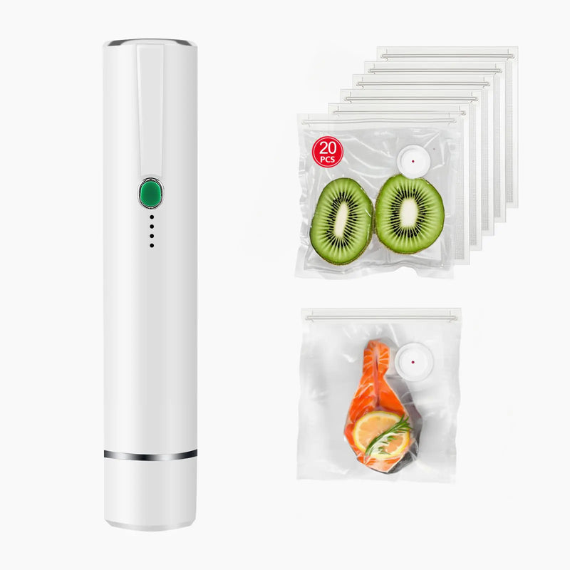 Compact Handheld Vacuum Sealer – Portable Food Saver Machine with 20 Reusable BPA-Free Bags
