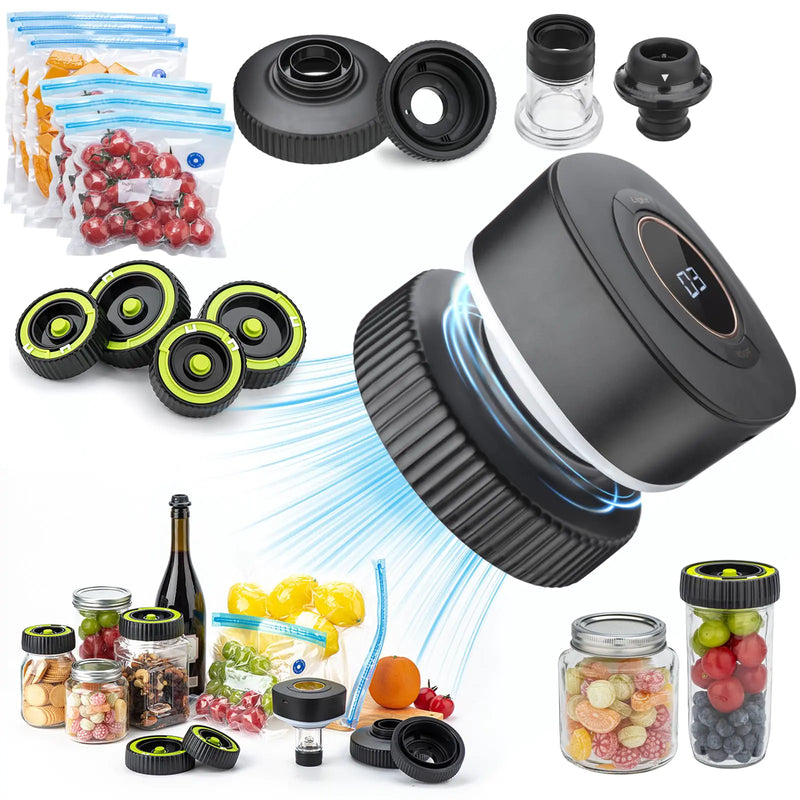 Vacuum Sealer Kit for Mason Jars – Electric Cordless Food Sealer with Reusable Lids, Bags & Stopper