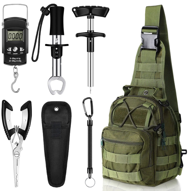 Hungdao 7PCS Fishing Tool Kit – Backpack, Pliers, Gripper, Scale & Hook Remover Set