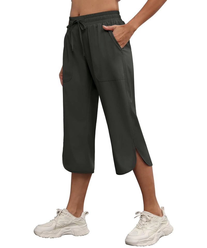 YuKaiChen Women’s Quick Dry Wide Leg Capris Pants Outdoor Hiking Athletic – Army Green XL