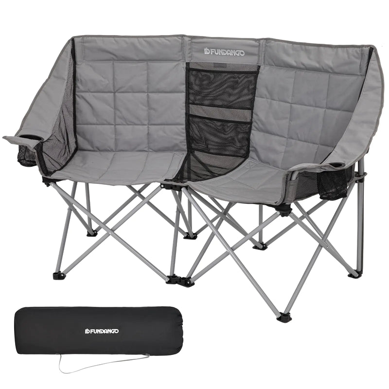 FUNDANGO Loveseat Camping Chair – Oversized 2 Person Double Folding Camp Chair for Outdoor Travel
