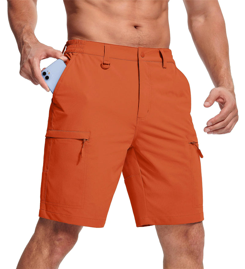 Men’s Quick Dry Cargo Hiking Shorts – Tactical Lightweight Elastic Waist Work Shorts, Orange 36