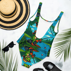 Grumpyfrog One-Piece Swimsuit – Cheeky Fit, Scoop Back, Custom Logo Swimwear for Women
