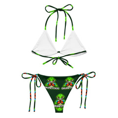 Grumpyfrog Recycled String Bikini – Eco-Friendly All-Over Print Swimwear with Logo