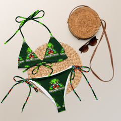 Grumpyfrog Recycled String Bikini – Eco-Friendly All-Over Print Swimwear with Logo