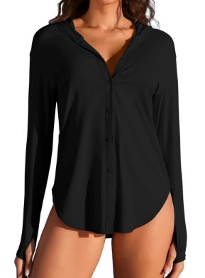 ATTRACO Women’s UPF 50+ Hooded Sun Shirt Long Sleeve Quick Dry UV Protection Rash Guard (L, Black)