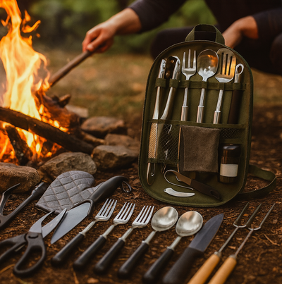 Camping Cooking Set 31 Pc – Portable Camp Kitchen Utensils Outdoor Cooking Gear for RV, BBQ, Tent