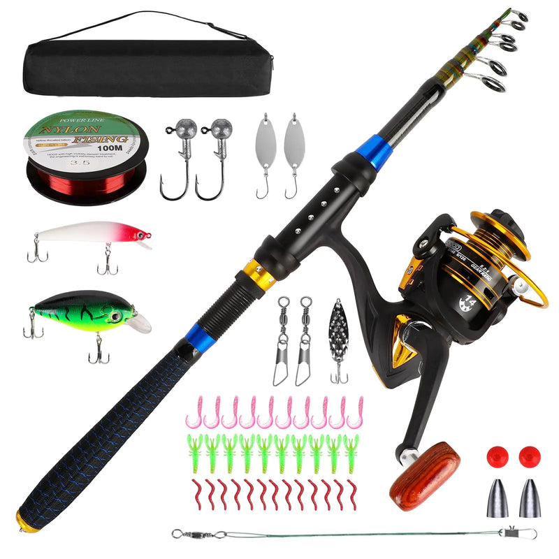 Kids Telescopic Fishing Pole Set – Rod & Spincast Reel Combo with Tackle, Lures & Carry Bag